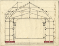 202610 Profiel van het houtskelet van de schouwburg op het Vredenburg te Utrecht met aanduiding van het toneel.